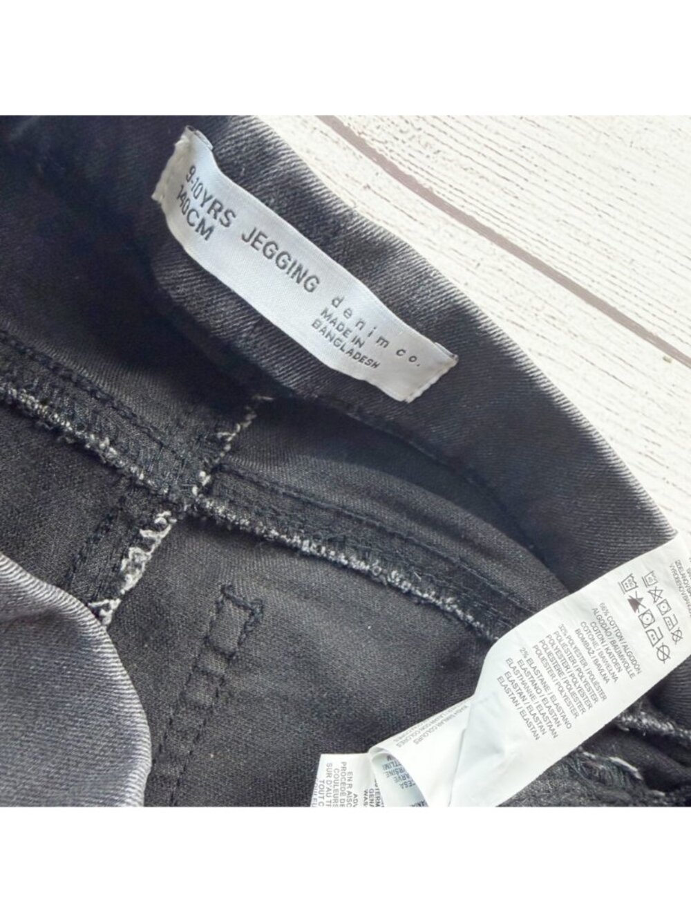 Denim Co Black Distressed Jeggings Girls Elastic Waist Frayed Hem 9-10 - Picture 2 of 3